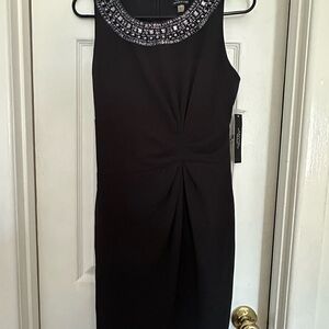 Tahari Black Mini Dress with Embellished Neckline